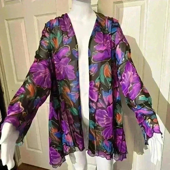Oscar de la Renta Womens Medium Swimwear Swim Cover Up Sheer Psychedelic Vintage